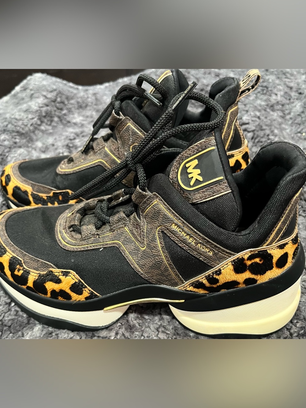 Michael Kors Black & Brown Leopard-Accent Sneakers